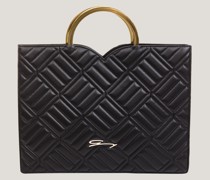 Square quilted black leather bag