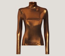 Turtleneck golden glossy jersey top