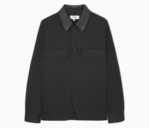 Hemdjacke Aus Twill Mit Lederbesatz