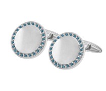 Runde Manschettenknöpfe aus Silber mit blauen Diamanten Tadan