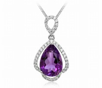 Halskette aus Gold mit Amethyst Träne und Diamanten Della