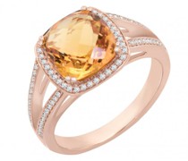 Goldring mit Cushion Citrin und Diamanten Alicia