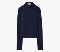 Tory Burch Cropped Half-Zip Long-Sleeve Top