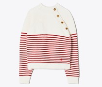 Tory Burch Breton-Stripe Merino Mockneck Sweater
