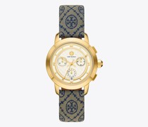 Tory Burch T Monogram Tory Watch, Navy/Gold-Tone Stainless Steel, 37 x 37 MM