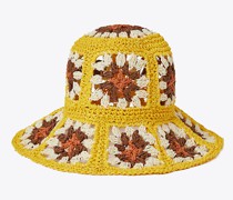 Tory Burch Straw Crochet Short-Brim Bucket Hat