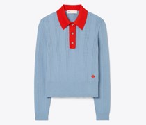 Tory Burch Long-Sleeve Cotton Pointelle Polo