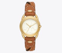 Tory Burch Miller Watch, Luggage Leather/Gold-Tone Stainless Steel