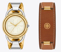 Tory Burch Miller Watch Gift Set, Luggage Leather/Two-Tone Stainless Steel
