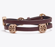 Tory Burch Miller Pavé Double-Wrap Leather Bracelet