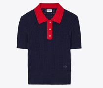 Tory Burch Cotton Pointelle Polo Sweater