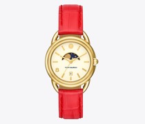 Tory Burch Miller Moon Watch, Croc-Embossed Leather/Gold-Tone Stainless Steel