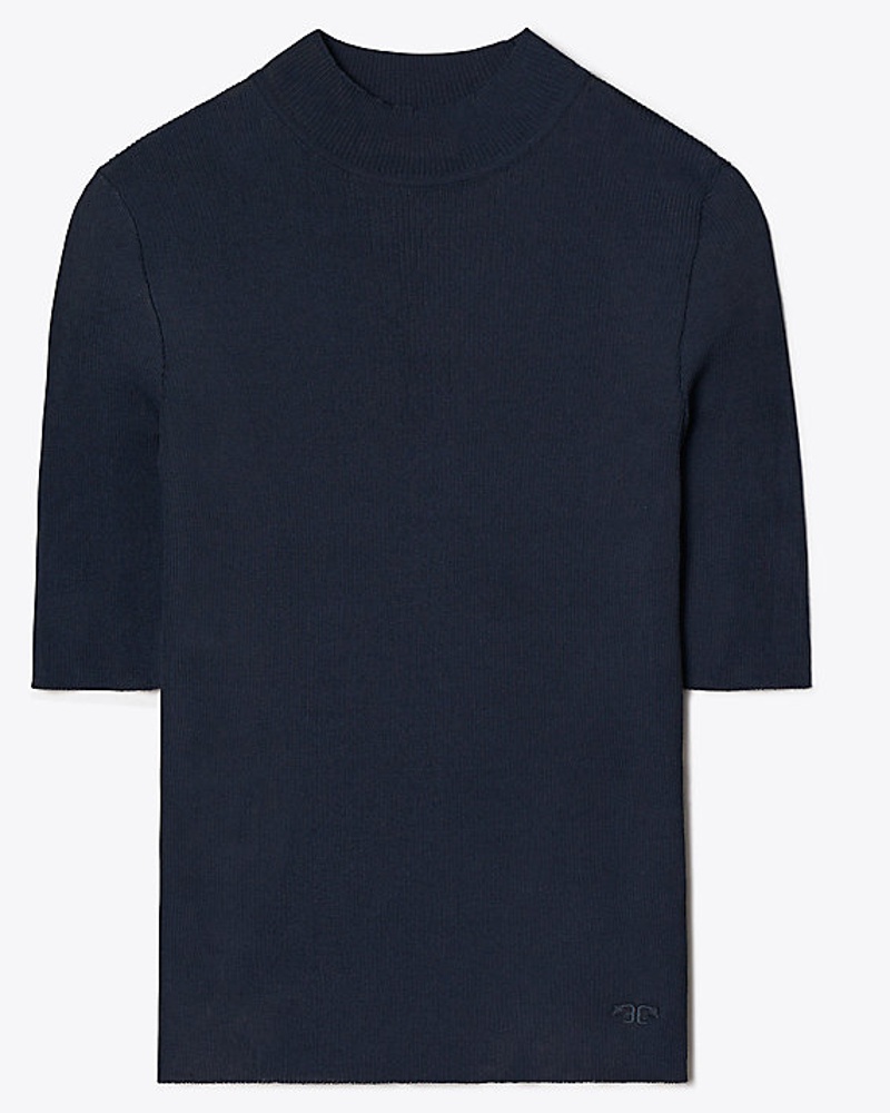 Tory Burch Damen Tory Burch Ribbed Short-Sleeve Mockneck