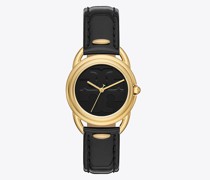 Tory Burch Miller Watch, Black Patent Leather/Gold-Tone Stainless Steel