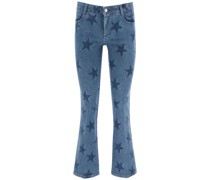 CROP FLARE JEANS WITH STARS PRINT
