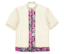 STRIPED AND FLOWER PRINT CRÊPE SHIRT