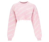 CROPPED MONOGRAM SWEATER WITH RIPPED HEM