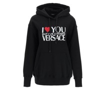 FLOCKED SLOGAN AND RHINESTONE HOODIE