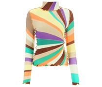 MULTICOLORED TURTLENECK SWEATER WITH GATHERED STITCHING