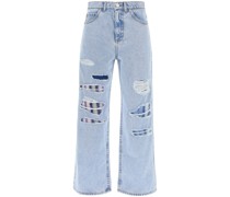 DISTRESSED JEANS WITH MOHAIR INSERTS