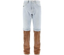 DENIM AND LEATHER PANTS