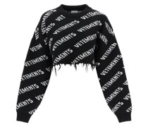 CROPPED MONOGRAM SWEATER WITH RIPPED HEM