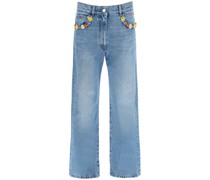 DENIM JEANS WITH BEAD FLORAL DETAILING