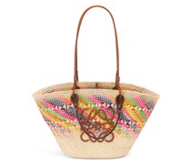 Luxury Anagram Basket bag in rainbow iraca palm and calfskin