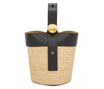 Luxury Mini Pebble Bucket bag in raffia and calfskin
