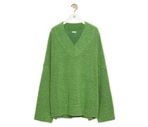 Luxury V-neck textured sweater in wool and polyamide