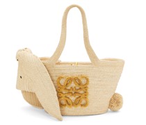 Luxury Small Bunny Basket bag in raffia and calfskin