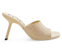 Luxury Petal heel slide in suede and allover rhinestones