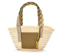 Luxury Small Basket bag in palm leaf with a braided handle in calfskin