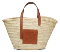 Luxury Large Basket bag in palm leaf and calfskin