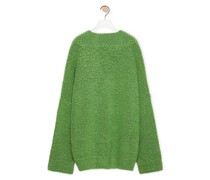 Luxury V-neck textured sweater in wool and polyamide