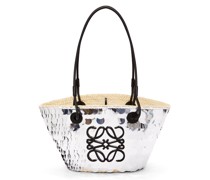 Luxury Small Anagram basket in sequinned iraca palm and calfskin