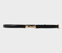 Double clasp leather belt black croco