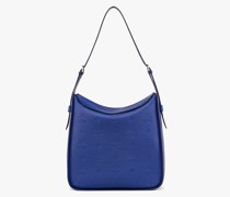 Aren hochformatige Hobo mit Überschlag aus Leder mit geprägtem Monogramm