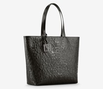 Shopper mit Reißverschluss und allover geprägtem Logo-Schriftzug
