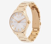 Geschenkset mit Uhr und Armband aus goldfarbenem Edelstahl mit drei Zeigern