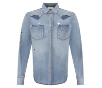 Logo Distressed Denim Shirt
