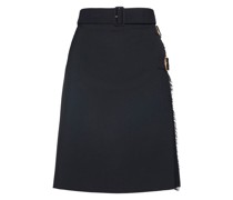 Pleated Panel Wool Blend Belted Kilt Skirt