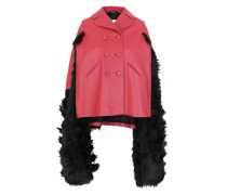 Faux Fur Trimmed Leather Cape Jacket