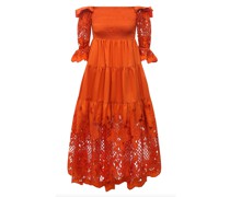 Self-Portrait Pleated Cotton Midi Dress