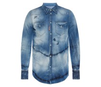 Logo Distressed Denim Shirt