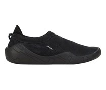 Schuh. Schwarz Leder, Gewebefasern, Polyurethan