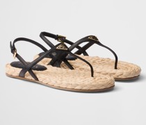 Zehensteg-Sandalen aus Webstoff und Nappa-Leder