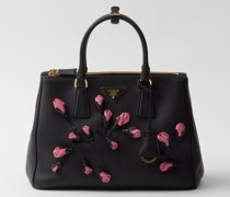 Große Prada Galleria Tasche aus Leder mit Blumenapplikationen