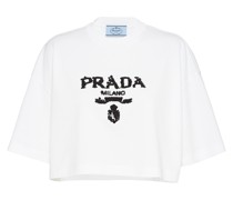 Prada Besticktes, Kurzes T-shirt aus Interlock, Damen