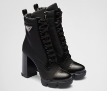 Prada Stiefeletten aus Gebürstetem Leder Und Nylon, Damen